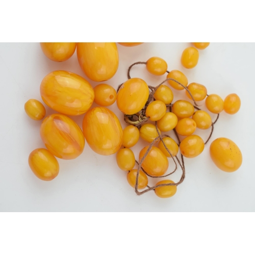 310 - Butterscotch amber or similar material graduated necklace beads. Weight 84 grams.