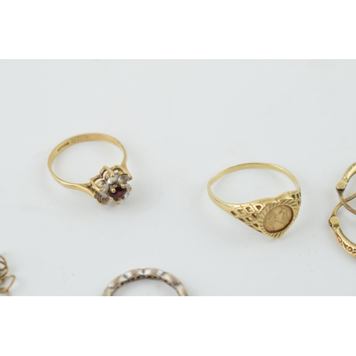 320 - A pair of 9ct gold rings, each set with stones, with a pair of 9ct gold earrings, 4.7 grams (4) with... 