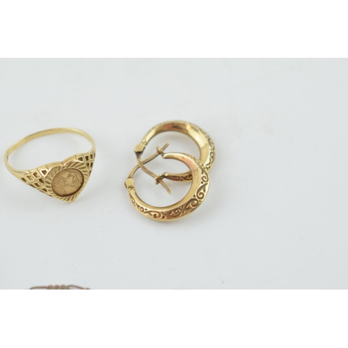 320 - A pair of 9ct gold rings, each set with stones, with a pair of 9ct gold earrings, 4.7 grams (4) with... 