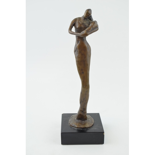 321 - A bronze figure of mother and child in an impressionist style. Mounted on wooden base. Height 24cm.