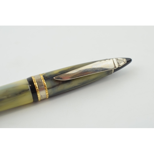 339 - Vintage French fountain pen by Laguile Ecriture, marbled plastic in an Art Deco design with bee embl... 