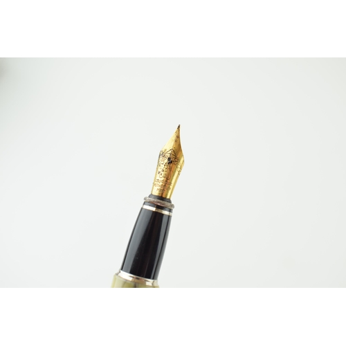 339 - Vintage French fountain pen by Laguile Ecriture, marbled plastic in an Art Deco design with bee embl... 