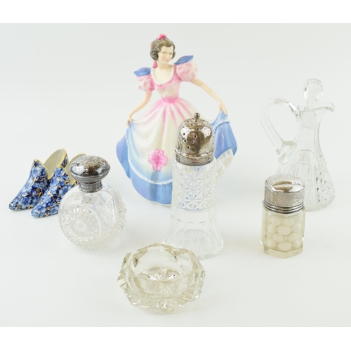 342 - A Royal Doulton figure 'Angela' HN 3419 together with a collection of silver topped antique glass it... 