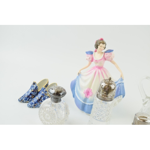 342 - A Royal Doulton figure 'Angela' HN 3419 together with a collection of silver topped antique glass it... 