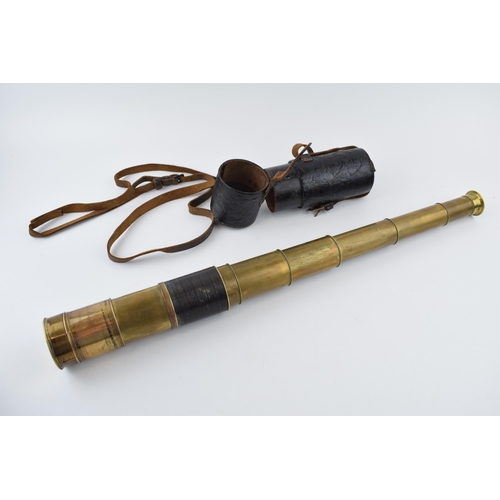 355 - An antique telescope, inscribed  'H.F. Mayes. Dover'. Original leather case and brass end cap. Lengt... 