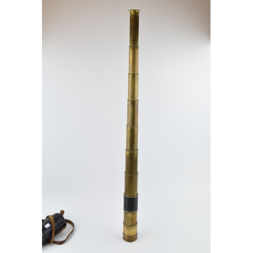 355 - An antique telescope, inscribed  'H.F. Mayes. Dover'. Original leather case and brass end cap. Lengt... 