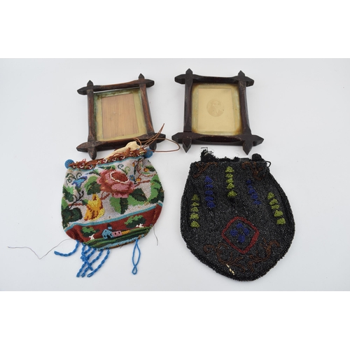 356 - A pair of 19th century wooden picture frames together with two beadwork frames. (4)