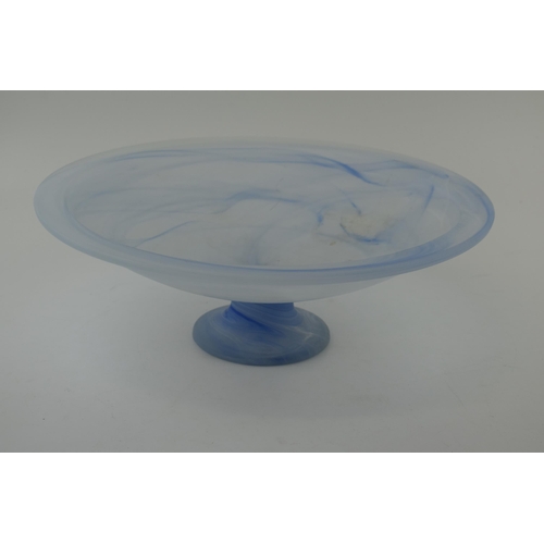 366 - A 20th century iridescent glass pedestal bowl with swirling decoration, 32cm diameter.