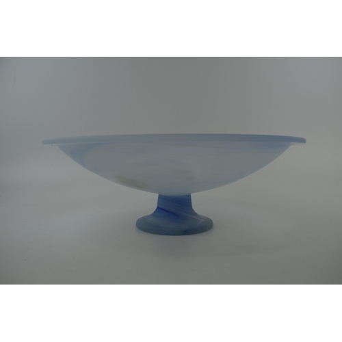 366 - A 20th century iridescent glass pedestal bowl with swirling decoration, 32cm diameter.