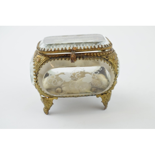 371 - A vintage Ormolu jewellery box. Heavy glass with brass frame. 'A Present From Great Yarmouth' inscri... 