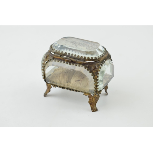 372 - A vintage Ormolu jewellery box. Heavy glass with brass frame. Blackpool scene' inscribed to lid. Hei... 