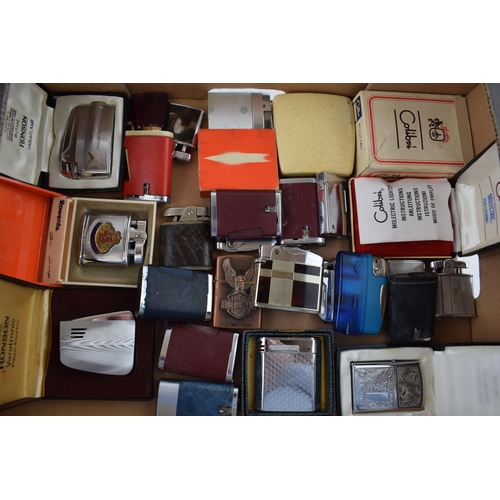 376 - A mixed collection of vintage cigarette lighters to include boxed examples by manufacturers Calibre,... 