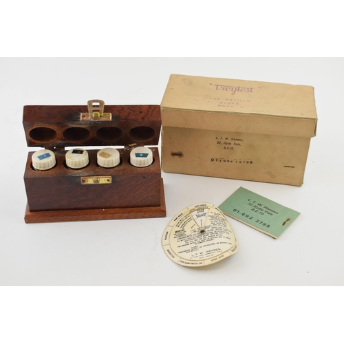 377 - A vintage cased 'Troytest' jewllers precious metal testing kit. Height 8cm.