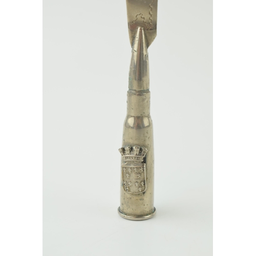 389 - A 20th century trench art figure to include a bullet with 'Picardie' crest with cutlass style blade ... 