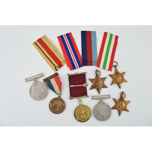 395 - A collection of WWII medals (5) in original paper sleeves together with a silver Masonic medal and a... 