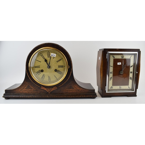 419 - Two vintage mantle clocks to include mechanical clock with chiming movement With pendulum and key to... 