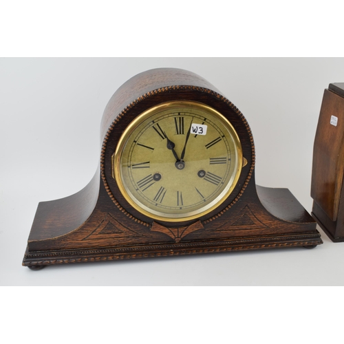 419 - Two vintage mantle clocks to include mechanical clock with chiming movement With pendulum and key to... 