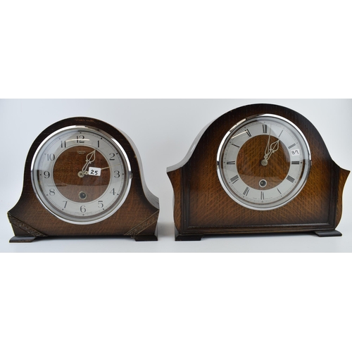 424 - Two vintage mantle clocks to include mechanical clock with chiming movement With pendulum and key 'M... 