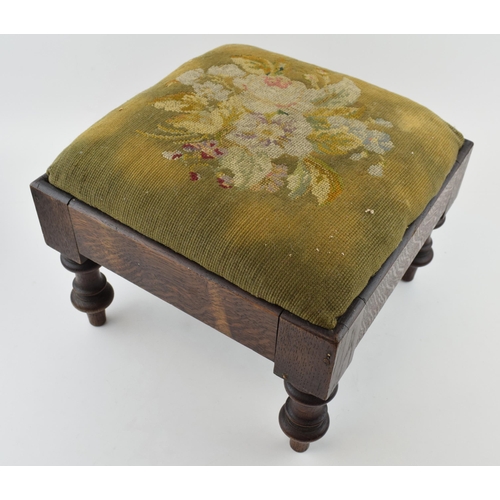 428 - An antique footstool with tapestry decoration to top. Height 23cm.