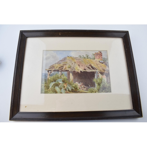 430 - T. Murray Bernard Bladon (1864–1939): a watercolour of a thatched outbuilding with piled bricks, 15.... 