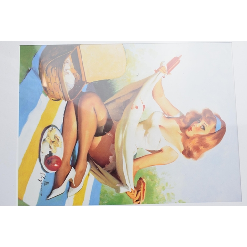 433 - A collection of 6 Gil Elvgren glamour / pin up prints of semi erotic scenes, framed, prints are 8x6,... 