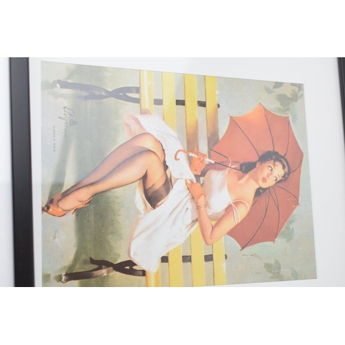 433 - A collection of 6 Gil Elvgren glamour / pin up prints of semi erotic scenes, framed, prints are 8x6,... 