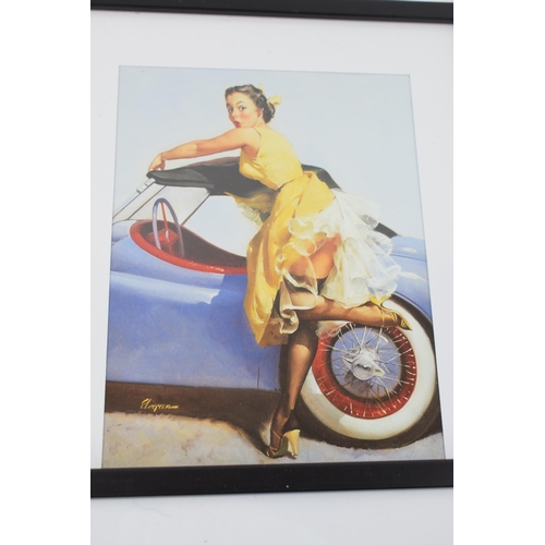 433 - A collection of 6 Gil Elvgren glamour / pin up prints of semi erotic scenes, framed, prints are 8x6,... 