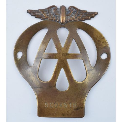 450 - An early example of a brass AA badge No. 5C04518. 11cm.