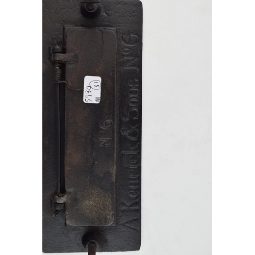 456 - A cast iron letter box with flower motif marked Kenrick & Sons No. 6 to reverse. 19cm.