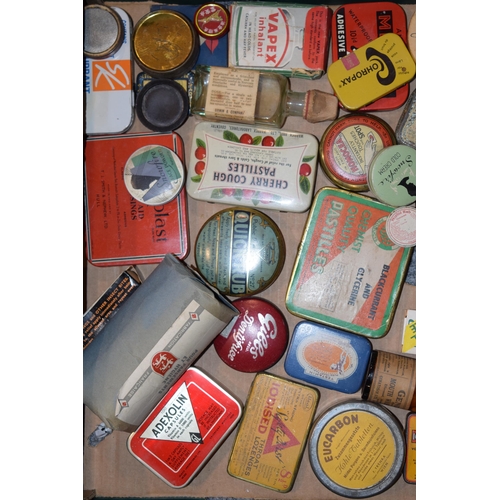 332 - An intersting collection of advertising tins and boxes largely related to home remedies and first ai... 