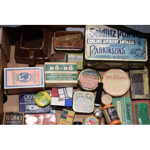 333 - An intersting collection of advertising tins and boxes largely related to home remedies chemists and... 