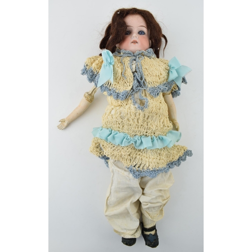 471 - Bisque head doll, kid leather body. Hands missing. AM 370 2/0 made in Germany. Height 43cm.