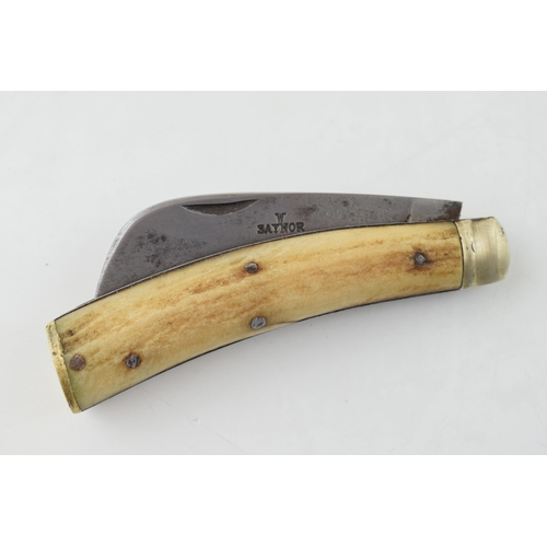 512 - Saynor bone handled antique flatcap penknife, 10.5cm long, 17.5cm when unfolded.