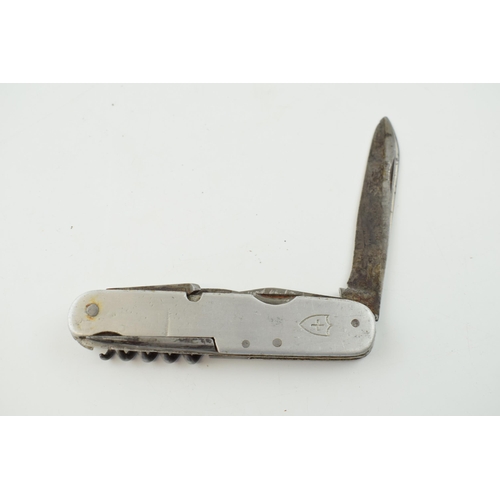 523 - An example of an early multi tool Swiss Army Knife style pen knife with aluminium case, Length 10.5c... 