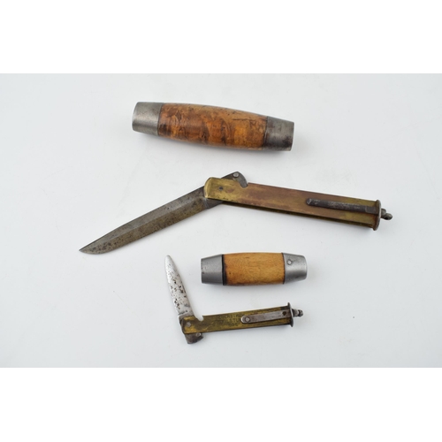 525 - A Swedish barrel knife. Wooden handle with steel blade, marked 'Segerstrom Eskilstuna'. (Length 7cm)... 