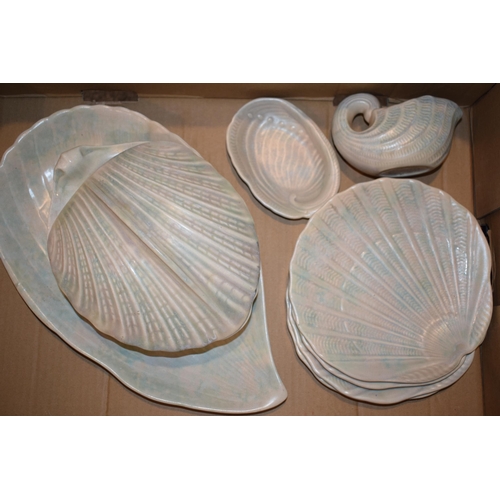 94 - Shorter & Son Ltd Art Deco dinner ware items in the form of sea shells to include tureen, gravy boat... 