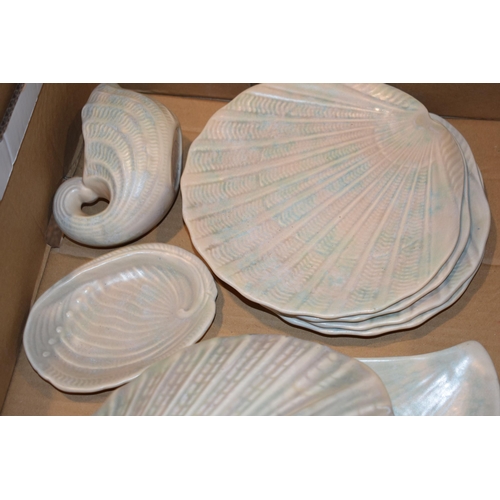 94 - Shorter & Son Ltd Art Deco dinner ware items in the form of sea shells to include tureen, gravy boat... 