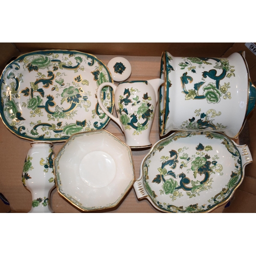 96 - A collection of Masons pottery in the Chartreuse pattern to include a bowl, a coffee pot, a platter ... 