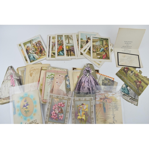 444A - A collection of vintage greeting cards and scraps including 42 biblical scenes, including one hand p... 