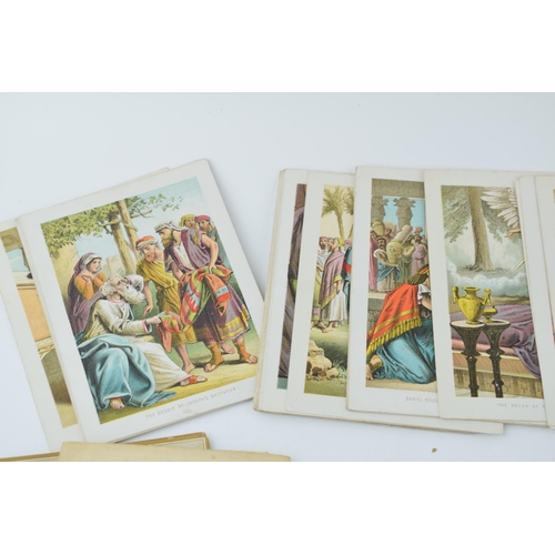 444A - A collection of vintage greeting cards and scraps including 42 biblical scenes, including one hand p... 