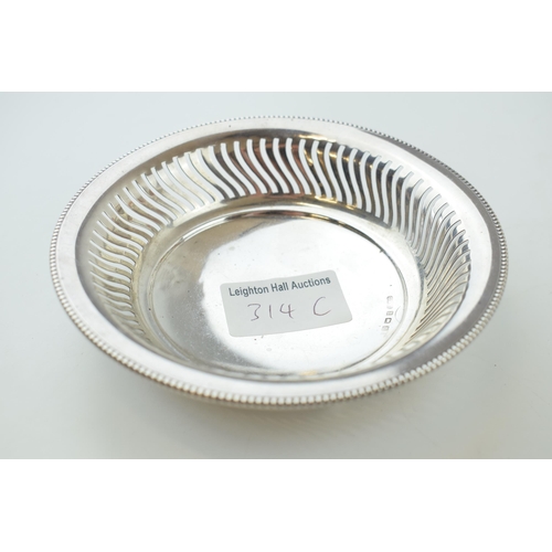 314C - Silver bon bon dish, Birm 1911, 75.9 grams, 13cm wide.