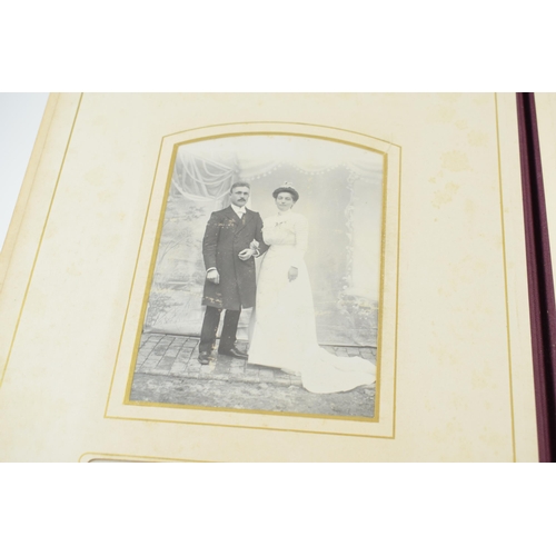 445A - Early 20th century leather bound photo album with some period photos and wedding photos (circa 1/3 f... 