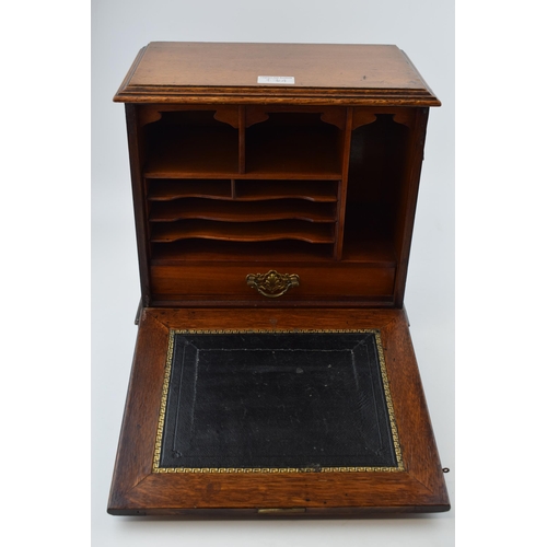 470A - Edwardian stationary box and writing slope, in the form of a purdonium, fitted interior, 33cm tall.