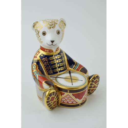 100 - Royal Crown Derby paperweight, Drummer Teddy, 11cm high, designed by John Ablitt, gold stopper and r... 