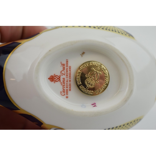 11 - Royal Crown Derby paperweight, Carolina Duck, gold stopper, red printed marks and RCD stamp to the b... 