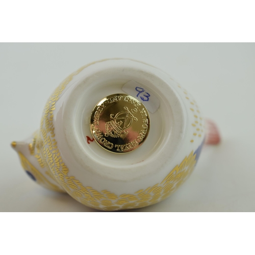 23 - Royal Crown Derby paperweight, Goldcrest, gold stopper and red printed marks to the base.