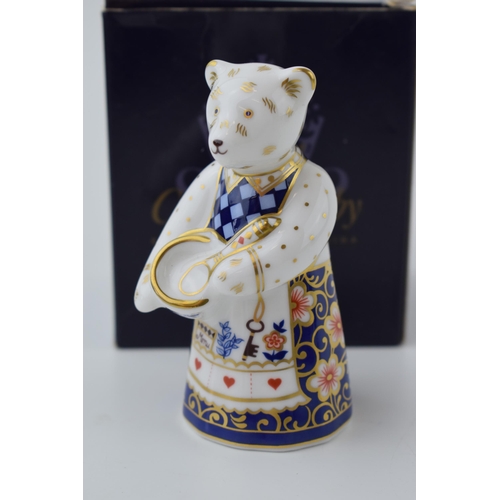 28 - Royal Crown Derby miniature bear paperweight, The Cook (8.5cm), red Royal Crown Derby stamp to the b... 