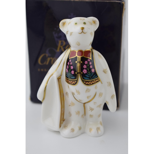 30 - Royal Crown Derby miniature bear paperweight, Shopper Bear, (9cm), red Royal Crown Derby stamp to th... 