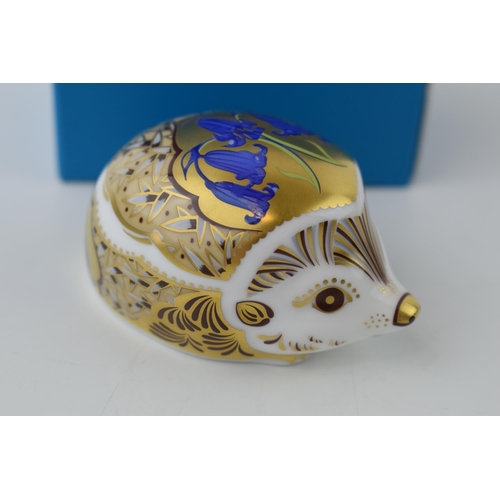 37 - A Royal Crown Derby paperweight, Bluebell Hedgehog, gold stopper and grey printed marks to the base,... 