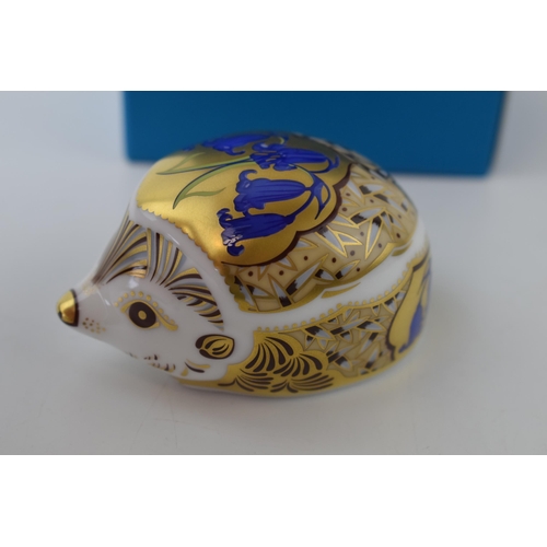 37 - A Royal Crown Derby paperweight, Bluebell Hedgehog, gold stopper and grey printed marks to the base,... 